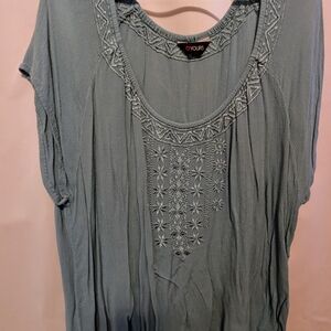 Yours Clothing Embroidered Blouse in Blue-Green